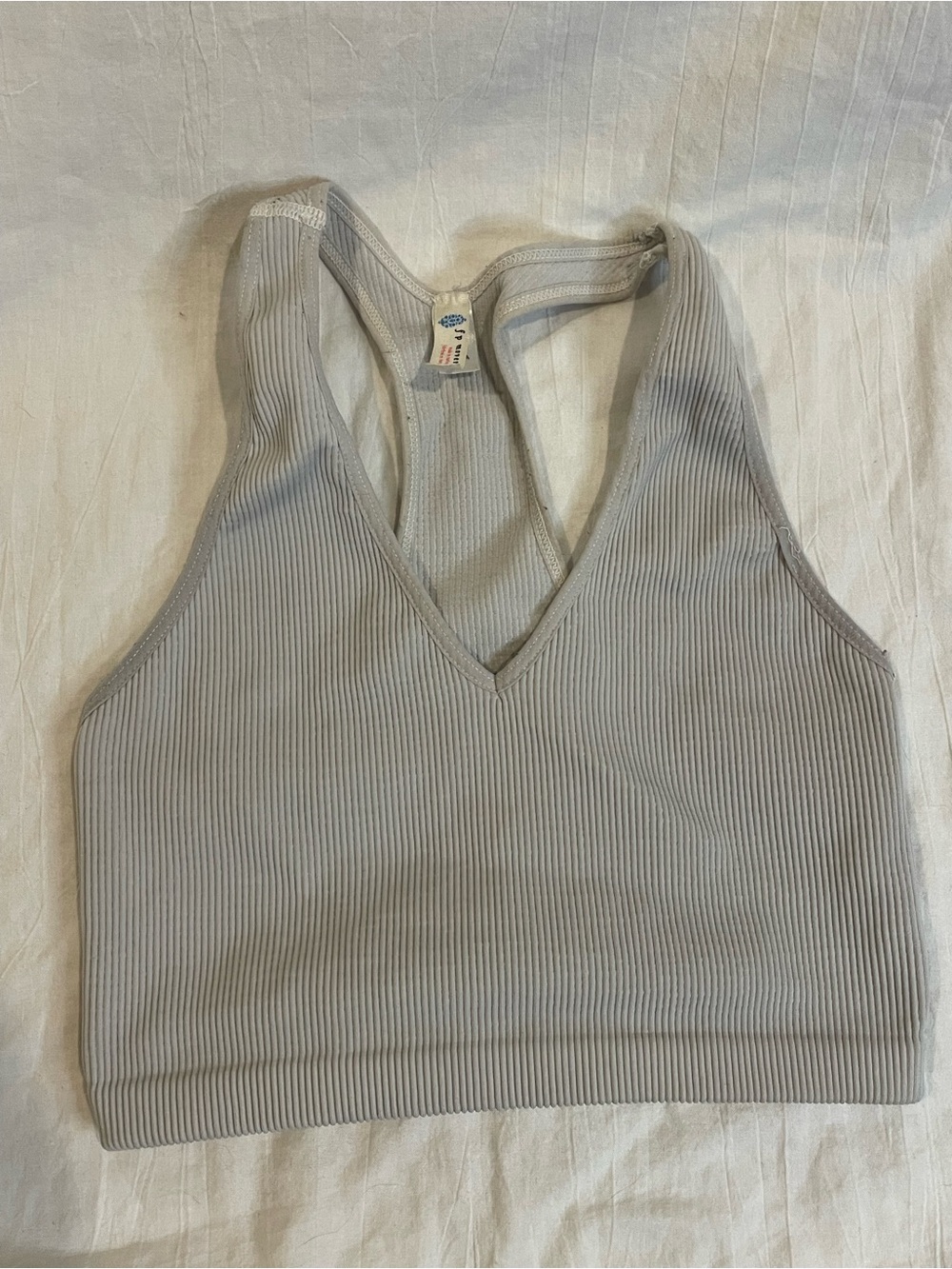 Free People Movement Ribbed V-Neck Racerback Sports Bra Taupe Gray Medium
